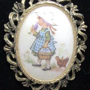 Vintage Holly Hobby Brooch or Pendant Costume Jewelry 1970
